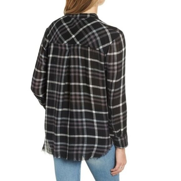 2/$30 Rails Redding  Plaid Shirt Frayed Hem Onyx XS #A0631 TRB3 - Picture 5 of 12